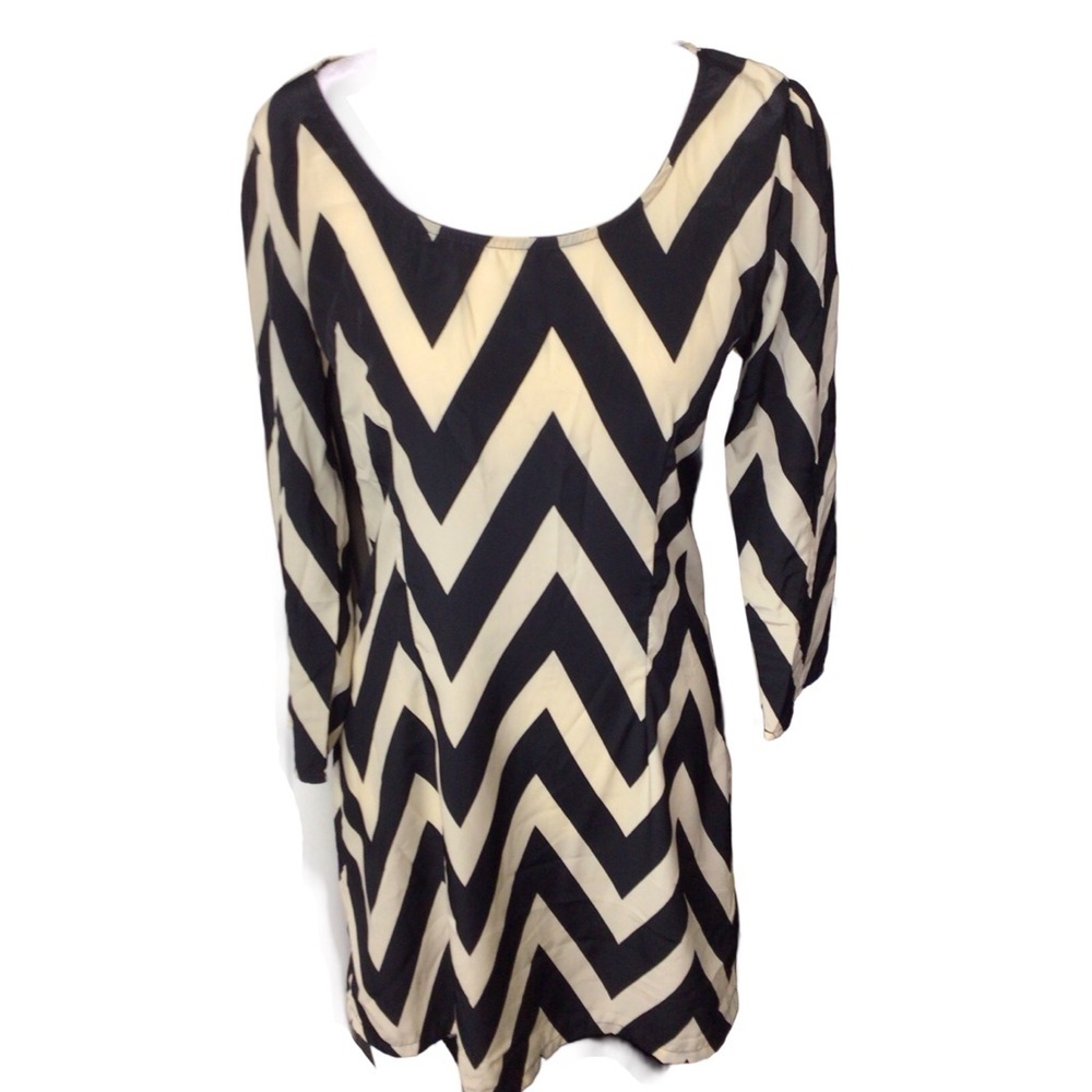 Chevron Patterned Black and Cream Women's Mini Dress